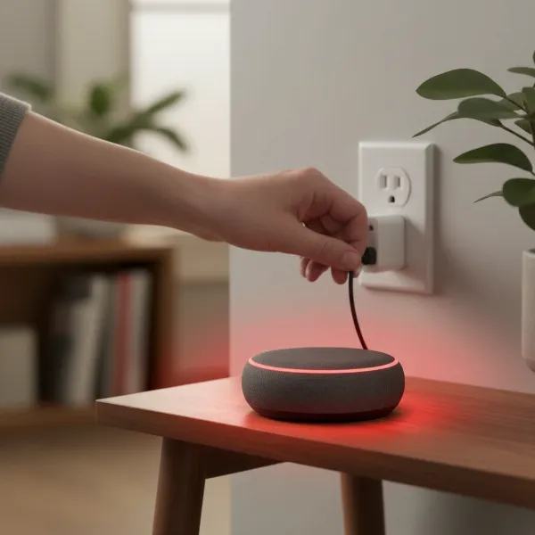 Amazon Echo device being unplugged from a power outlet to resolve the red ring of death