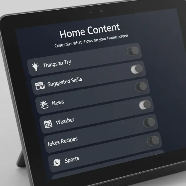 Screenshot of Echo Show home content settings to disable cards.