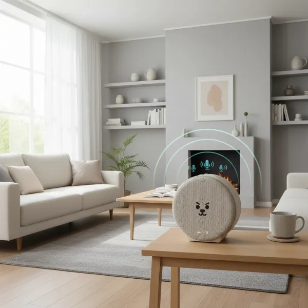 Kakao Mini placed optimally in a room, highlighting good microphone reception and sound distribution.