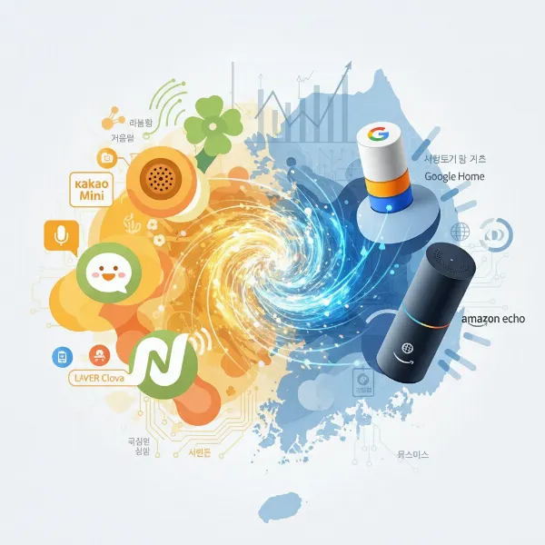 Visual metaphor of competition in the South Korean smart speaker market, local vs global brands.