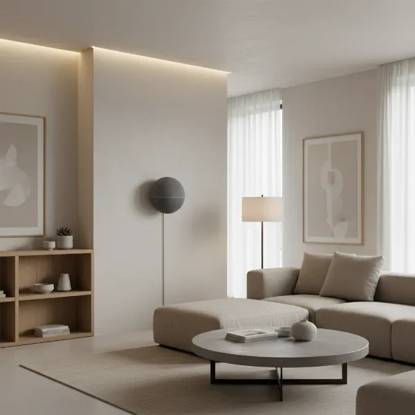 A sleek, wall-mounted smart speaker integrated into a modern home environment, showcasing clean lines and optimized sound placement.