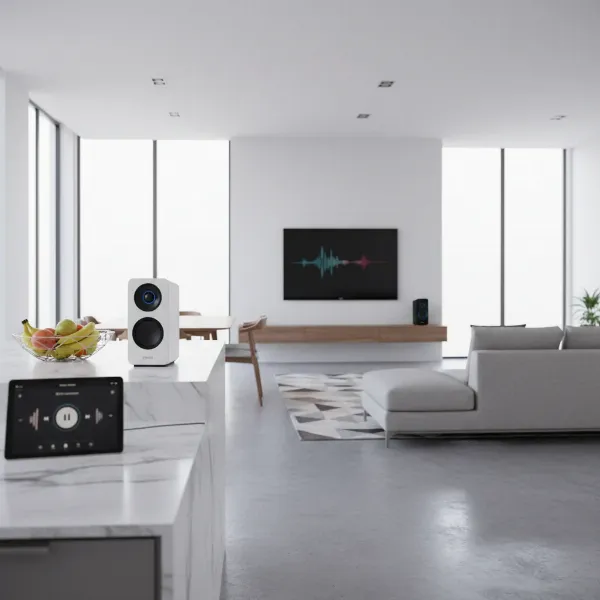 Multiple Yamaha MusicCast 20 speakers seamlessly integrated into a multi-room audio system in a modern home.