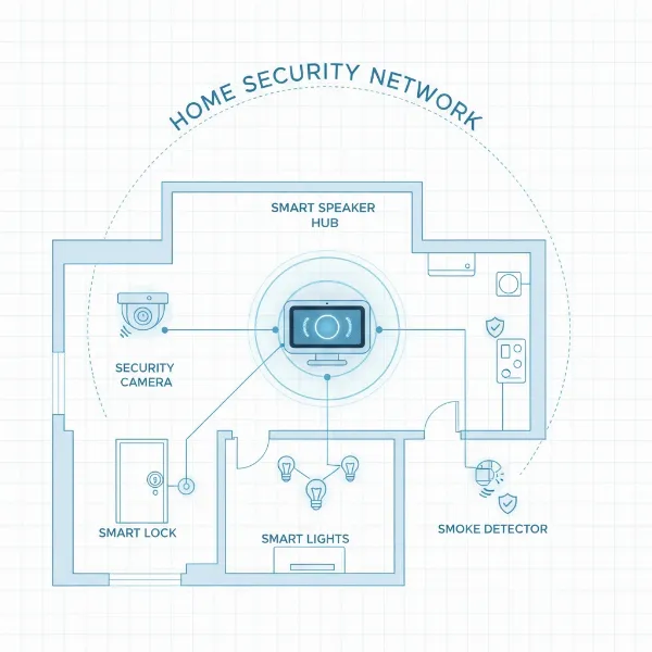 Smart speaker as a central hub controlling various smart home security devices
