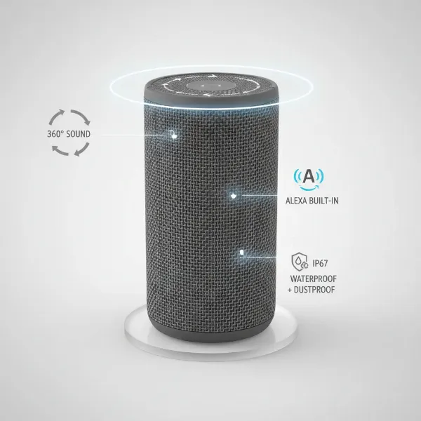 Ultimate Ears Megablast smart speaker with its key features and specifications highlighted.