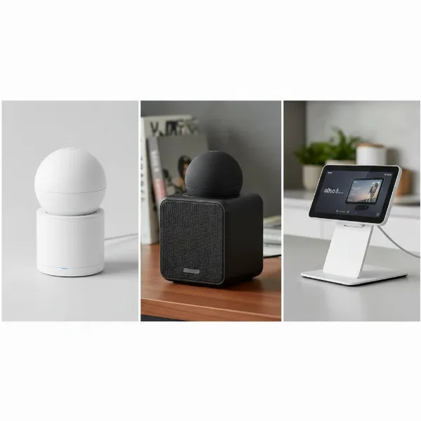 collage of different smart speaker battery bases with various designs